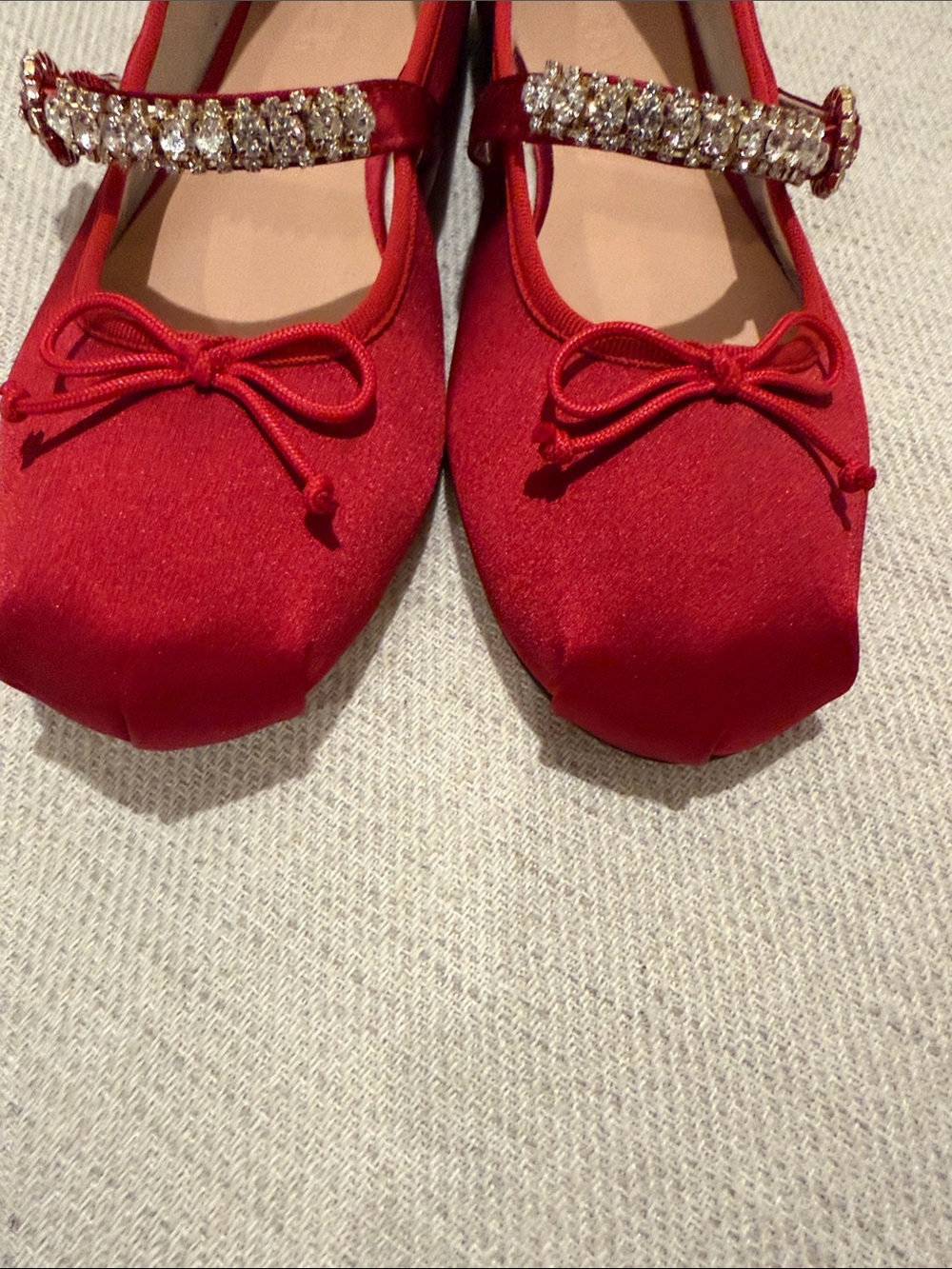 J. Crew Red Satin Mary Jane Flats with Crystal Strap and Bow - size 8.5 - Picture 6 of 10